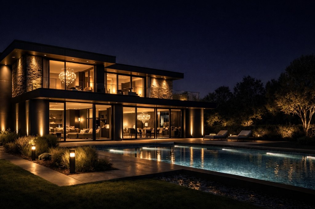 Modern villa night view